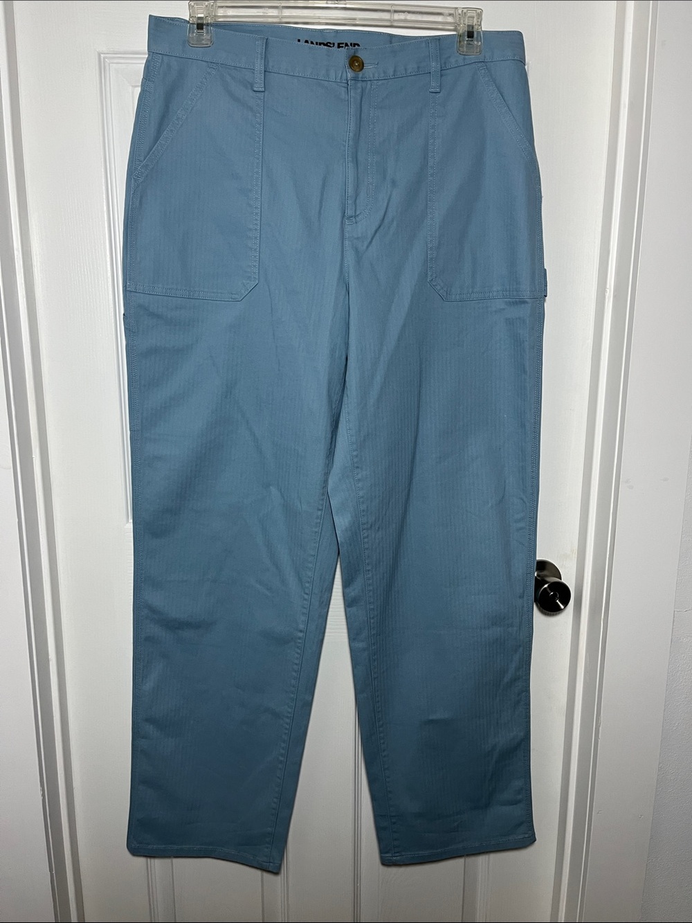 Lands' End High Waist Wide Leg Tall Cotton Pants in Light Slate Blue